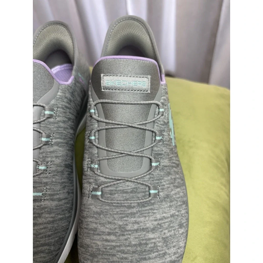 SKECHERS Slip-ins Women's Heathered Gray/Purple Memory Foam Walking Sneaker